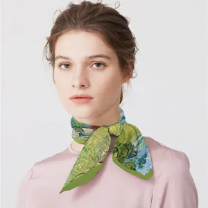53cm Van Gogh style silk scarf featuring artistic landscape print for women's neckwear