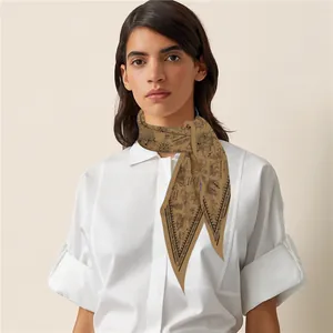 Diamond-shaped twill silk scarf with vintage nautical map and sailing ship illustrations