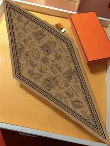 Detail of nautical illustration silk scarf with sailing ship and orange gift box