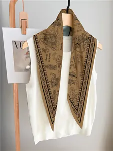 Detail of premium khaki satin scarf featuring vintage nautical sailboat patterns and borders