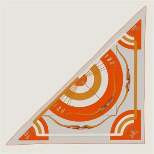 Vintage archery pattern silk-feel triangle headscarf in classic orange and gold