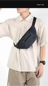 Detail of multi-layer waterproof nylon sports chest bag with adjustable strap for men