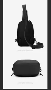 Detail of breathable mesh back padding and durable fabric on men's black chest bag