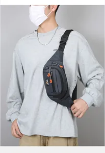 Detail view of large capacity waterproof sport fanny pack with multi-zipper compartments