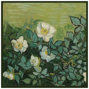 Carré de soie français 90cm Van Gogh Wild Rose au style de peinture à l'huile impressionniste