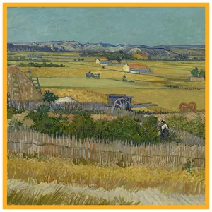 Pañuelo con estampado Van Gogh La Cosecha con campos amarillos y cielo azul intenso