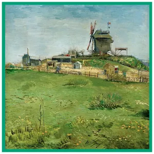 90cm Van Gogh oil painting style French twill square scarf with windmill scenery print