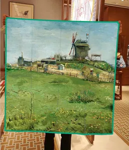 French 90cm square twill silk scarf featuring Van Gogh's classic oil painting landscape