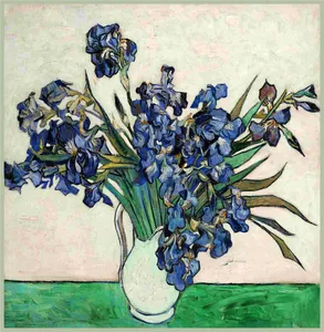 Artistic Van Gogh Iris flower print 90cm square silk scarf with oil painting texture