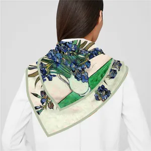 Van Gogh Irises oil painting silk scarf square wrap shawl for women with art print