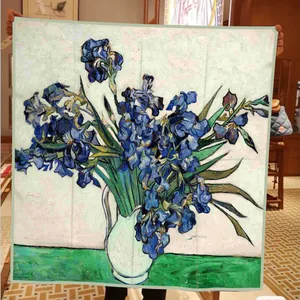 90cm square silk scarf featuring Van Gogh Irises oil painting print for women