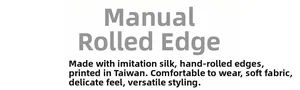 Detail of manual rolled edges and premium faux silk fabric showing fine printed texture