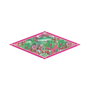 French garden style silk scarf with tropical flora and classic architecture patterns