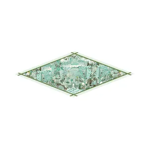 French style botanical garden silk scarf with tropical palm patterns and green border