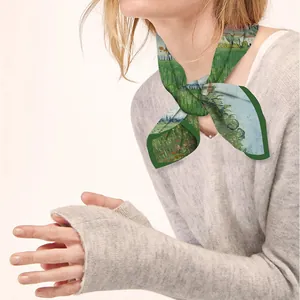 53cm French silk neck scarf with Van Gogh green garden oil painting art print