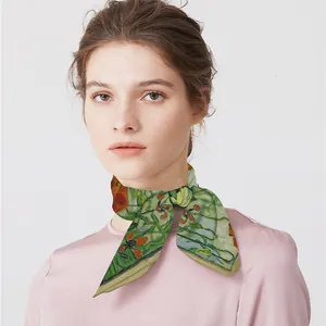 Silk scarf with Van Gogh oil painting floral pattern worn as an elegant neckerchief