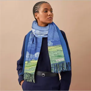 Damen Kunst Ölgemälde Druck Langer Schal Eleganter Mode Polyester Warmer Winter Schal Shawl