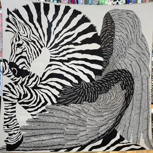 Eleganter 130cm quadratischer Schal mit schwarz-weißem geflügeltem Zebra Pegasus Muster