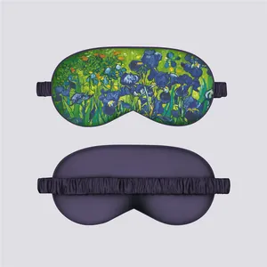 Artistic Van Gogh Iris print satin eye mask with comfortable purple elastic strap