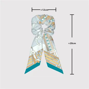 French style silk twill ponytail scarf with chain print, length 28cm and width 12cm