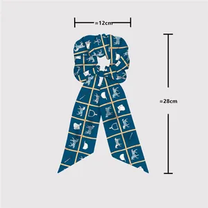 Coletero azul marino a cuadros con motivos ecuestres, lazo de seda de 28cm para pelo