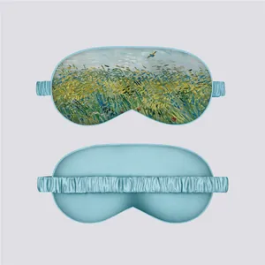Artistic oil painting sleep mask with Van Gogh Lark print and soft elastic strap