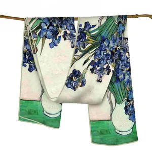 Écharpe longue en sergé de 150 cm avec imprimé Iris de Van Gogh sur branche en bois