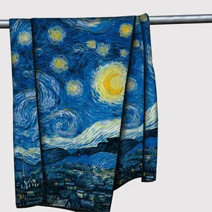 Écharpe longue Van Gogh Nuit Étoilée 150cm châle en soie élégant pour femme toutes saisons
