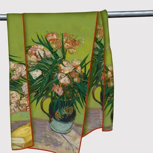 Van Gogh Oleanders art oil painting scarf shawl with decorative red rolled edge
