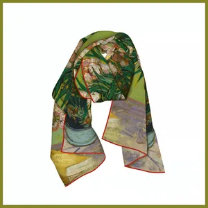 Artistic Van Gogh Iris oil painting print silk scarf for women 150x40cm shawl scarf