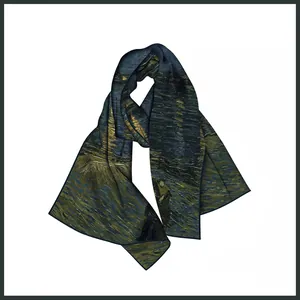 Starry Night oil painting style long scarf made of premium silk-like twill fabric