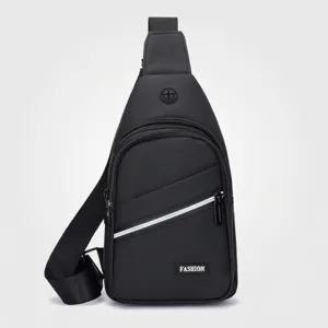 Men's large capacity black oxford cloth chest bag with multiple layers for hiking and travel