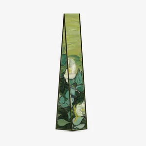 Sciarpa sottile in seta stile pittura a olio Van Gogh con stampa floreale di rose