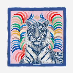 Pañuelo Cuadrado de Satén Artístico para Mujer Estampado de Boceto de Cabeza de Tigre Paris Pañuelo Decorativo de Sarga Pañuelo de Moda Elegante