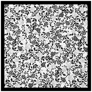 Retro black and white floral square silk scarf with elegant rose pattern for women