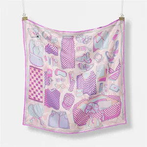 Foulard in seta francese da 53cm con stampa viaggio rosa per capelli e acconciature