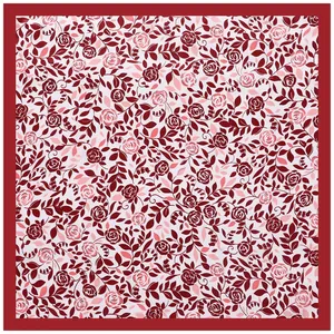 60cm vintage floral square silk scarf with deep red roses on cream background