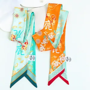 Bandeau écharpe en soie pour femmes avec motifs de cerf Dunhuang et nuages chinois