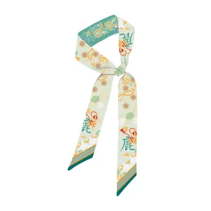 Foulard en soie style Dunhuang avec motif de cerf et nuages pour cheveux et sacs