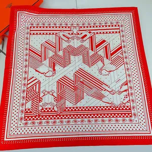 Elegant 90cm French style silk scarf with geometric belt pattern and Paris print