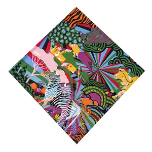 130cm large square silk scarf featuring colorful wild animal patterns and vibrant twill design