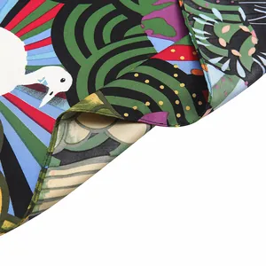 Artistic 130cm silk-like scarf with vibrant animal patterns and elegant draping
