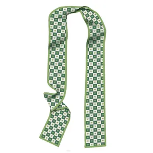 Foulard twilly à carreaux vert et blanc avec motifs de cœur pour cheveux et sacs