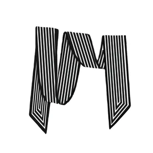 Classic black and white striped twilly silk scarf with elegant chevron pattern ends