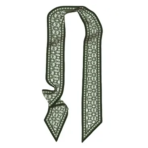 Dark green paisley print skinny silk scarf with elegant geometric floral pattern