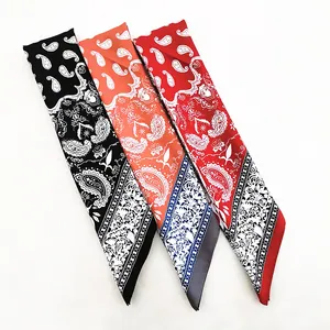 53cm paisley floral pattern satin scarf set in black orange and red for women