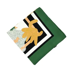 130cm hand-painted floral silk twill square scarf with abstract patterns and bold colors