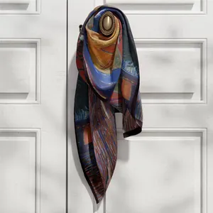 Écharpe en soie style peinture à l'huile Van Gogh sur une porte blanche vintage