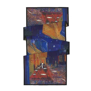 Écharpe longue en soie avec impression peinture à l'huile Van Gogh Cafe Terrace at Night