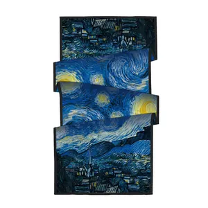 Écharpe en soie Van Gogh La Nuit Étoilée avec bordure noire et impression artistique